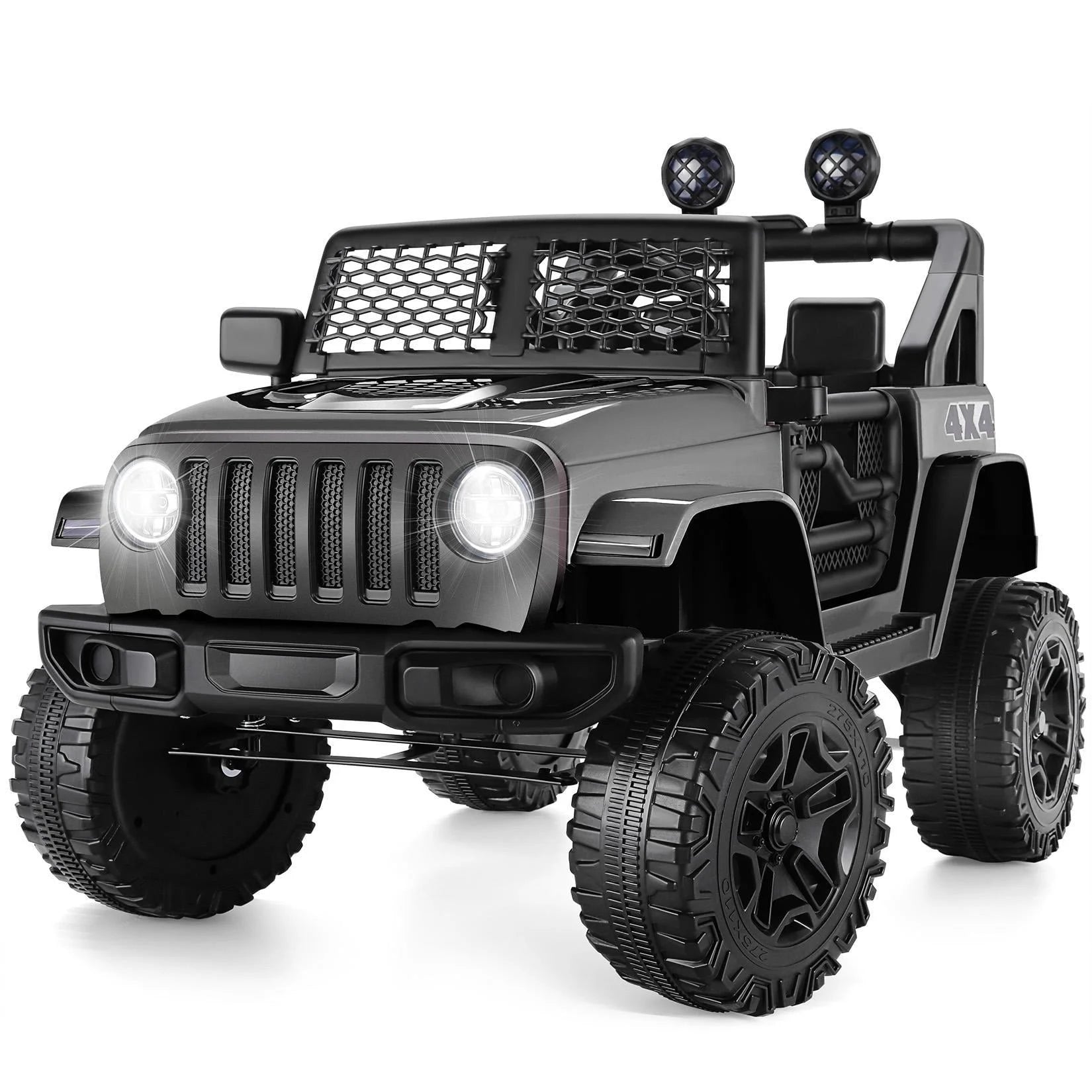 12V 7AH Kids Powered Ride on Truck Car with Parent Remote Control, Bluetooth Music, Spring Suspension, LED Lights - Black