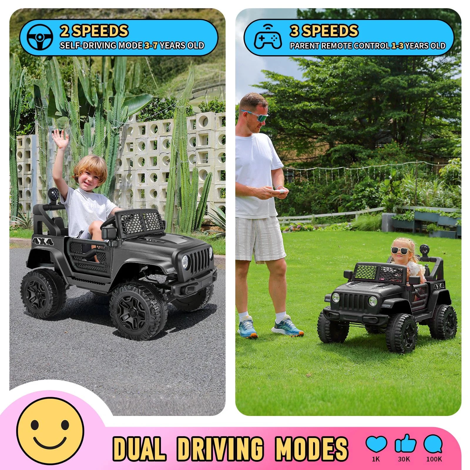 12V 7AH Kids Powered Ride on Truck Car with Parent Remote Control, Bluetooth Music, Spring Suspension, LED Lights - Black