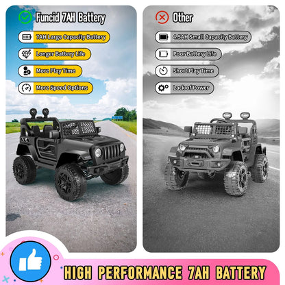 12V 7AH Kids Powered Ride on Truck Car with Parent Remote Control, Bluetooth Music, Spring Suspension, LED Lights - Black