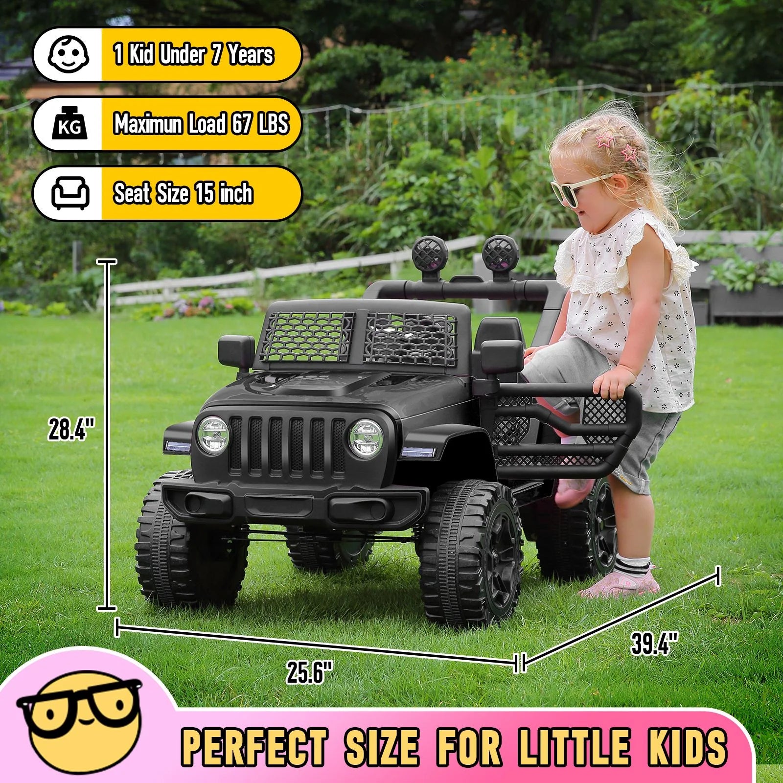 12V 7AH Kids Powered Ride on Truck Car with Parent Remote Control, Bluetooth Music, Spring Suspension, LED Lights - Black